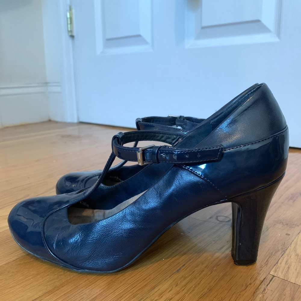 Navy blue t-strap heels